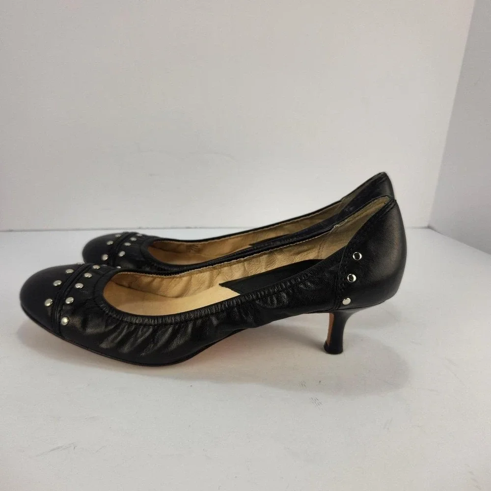 Michael Kors Aria Women's 8.5M Black Leather Studded Ballet Flats Silver Studs